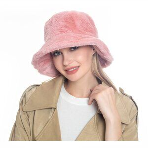 Soft Mauve Pink Faux Fur Bucket Hat Luxurious Warm NWT